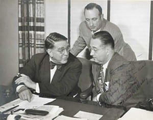 Legendary baseball business manager Branch Rickey, left, with his protege, William DeWitt Sr. Standing: DeWitt's brother and Brown's co-owner Charlie.